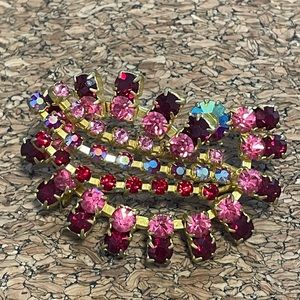Crystal brooch red AB pink gold vintage